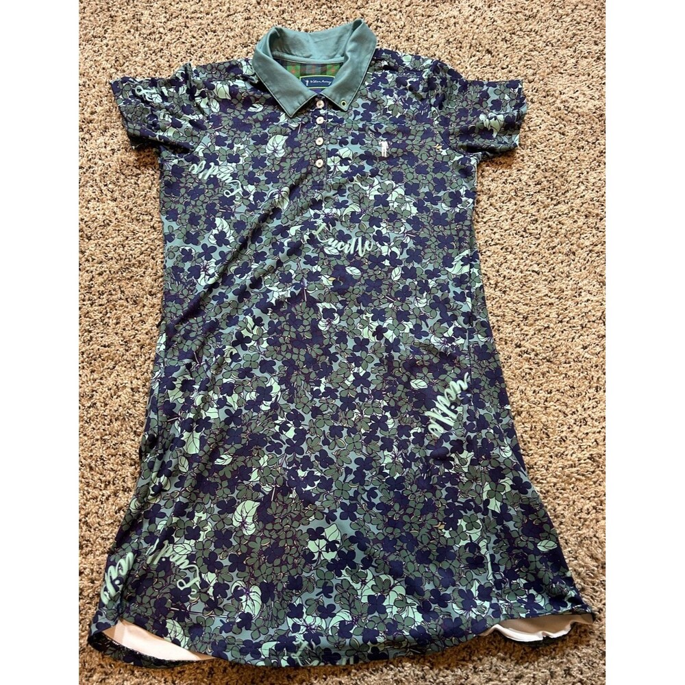 William Murray Women's Medium Blue Green Clover Short Sleeve Polo Golf Dress